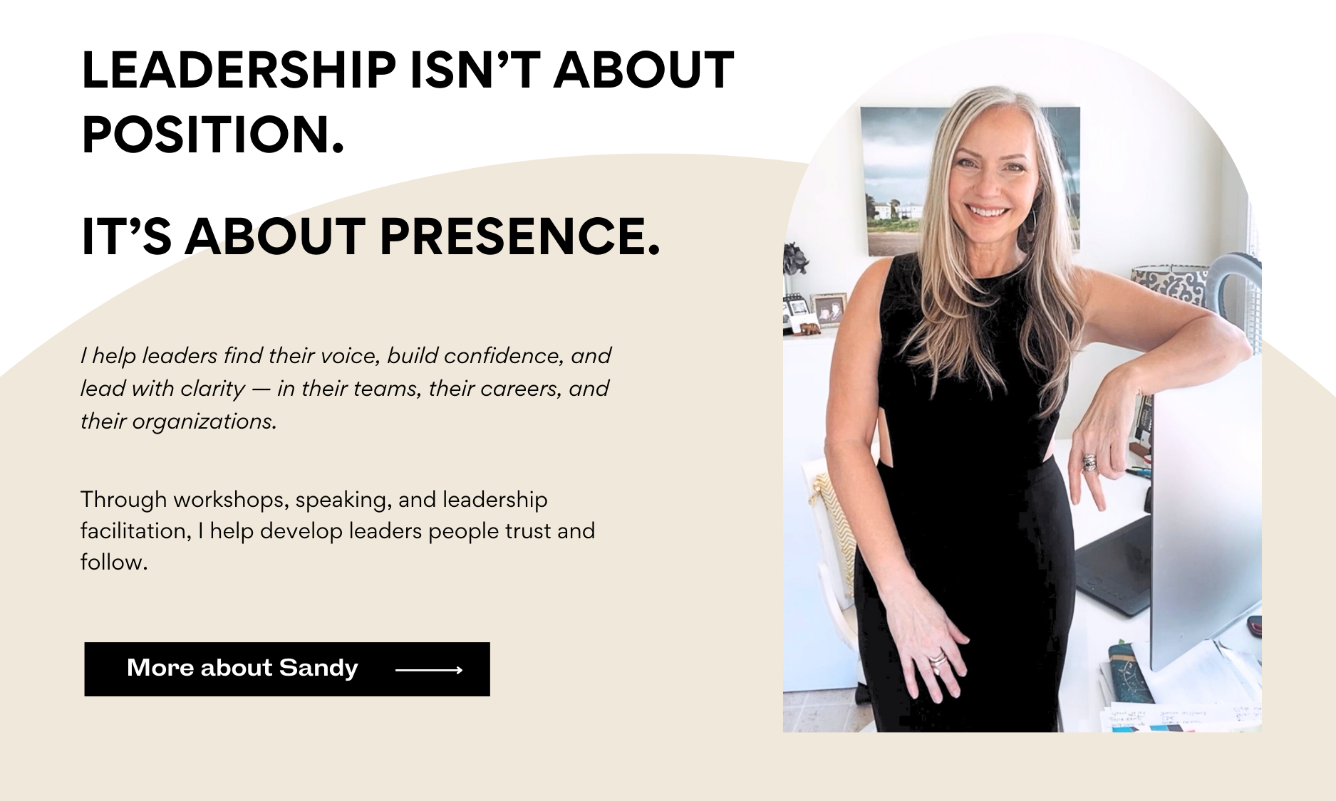 Leadership expert Sandy Adams helping leaders build confidence and presence through workshops and speaking